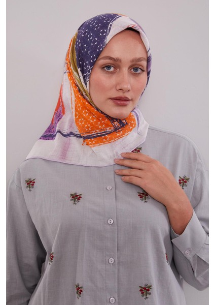 Lila Etnik Desen Pamuk Eşarp modelleri