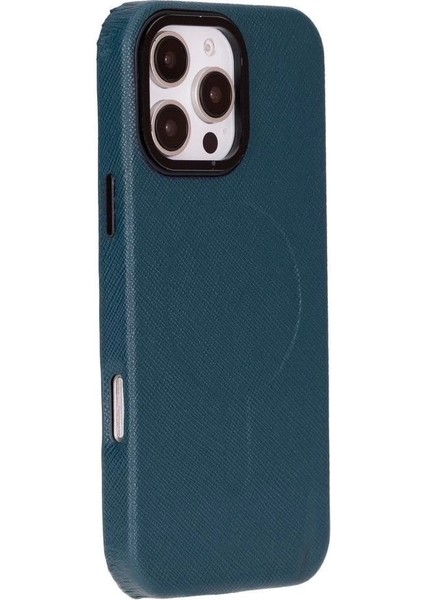 Apple iPhone 16 Pro Max Uyumlu, Hakiki Deri, El Yapımı Kılıf, Mavi