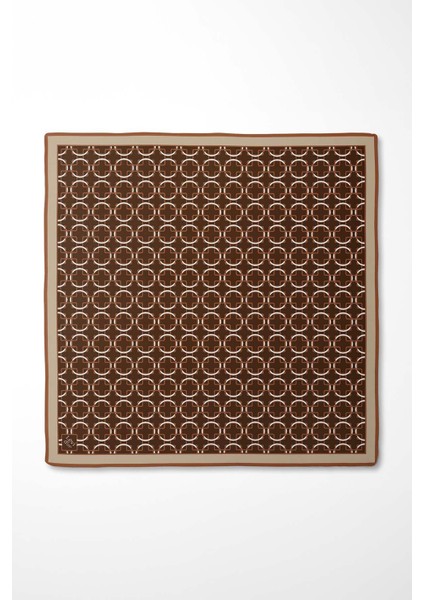 Kahve Eliptik Desen Twill Ipek Eşarp