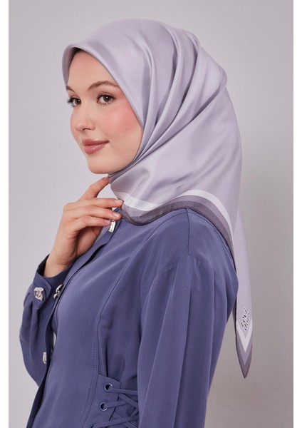 Gümüş Kenar Bordürlü Twill Ipek Eşarp