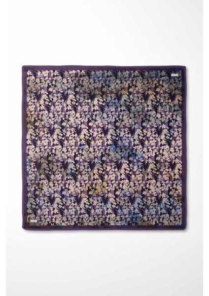 Mor Çiçekli Soyut Desen Twill Ipek Eşarp