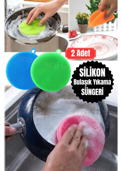 Iki Parça Silikon Bulaşık Fırçası ve Sünger Seti, Tencere Ovma Bezi