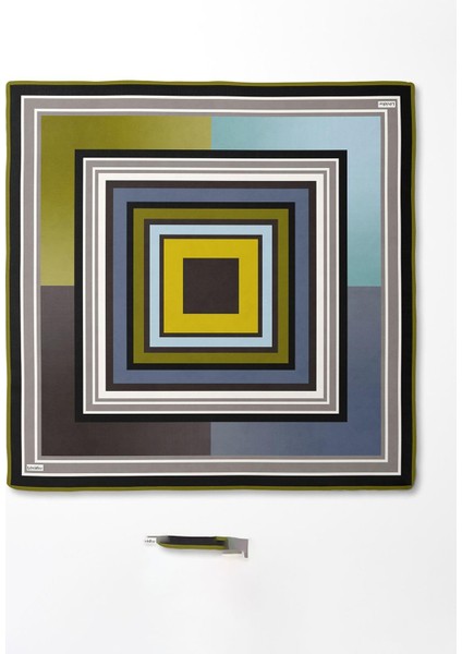 Turkuaz Kare Desen Twill Ipek Eşarp