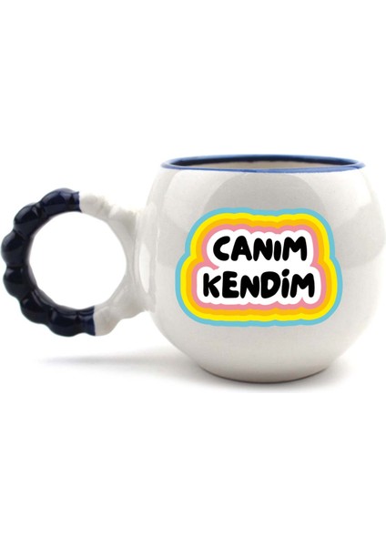 Canım Kendim El Yapımı Krem Parlak Puf Kupa - El Işçiliği Hediyelik Kupa Bardak Mug