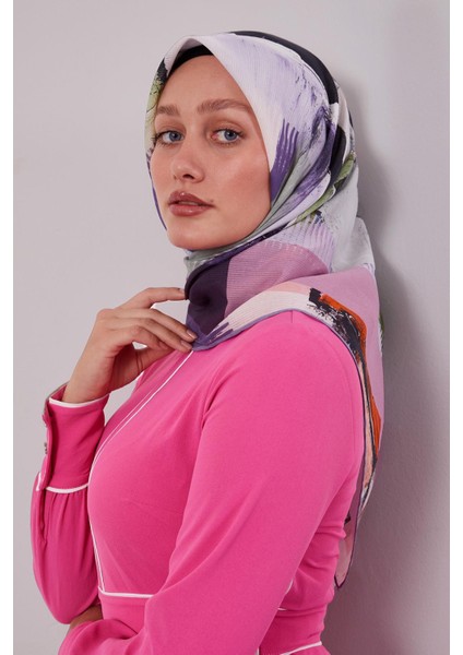 Mor Karışık Desen Pamuk Eşarp