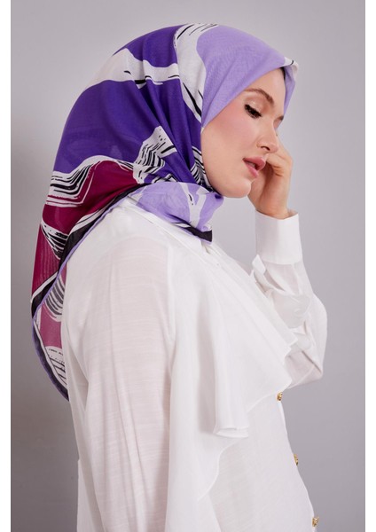 Mor Soyut Desen Soft Eşarp