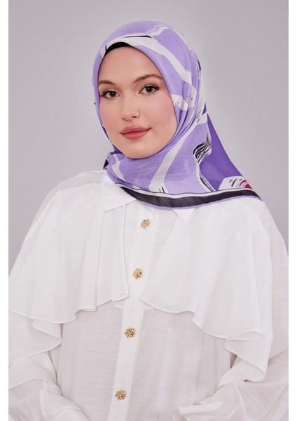 Mor Soyut Desen Soft Eşarp modelleri