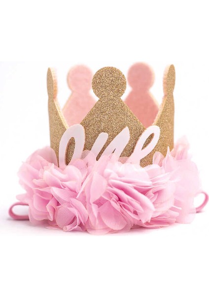 Pembe 1 Yaş Kraliçe Doğum Günü Tacı