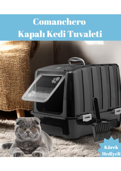 Comanchero Kapalı Kedi Tuvaleti Kürek Hediyeli 52 cm Uzunluk x 38 cm Genişlik x 38 cm Yükseklik