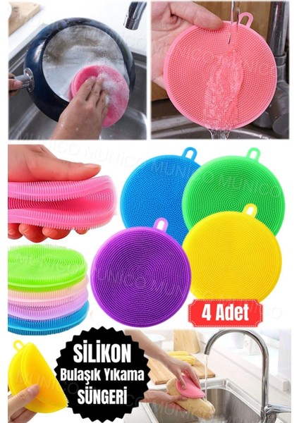 4'lü Set Silikon Bulaşık Fırçası Çift Taraflı Temizlik Fırçası
