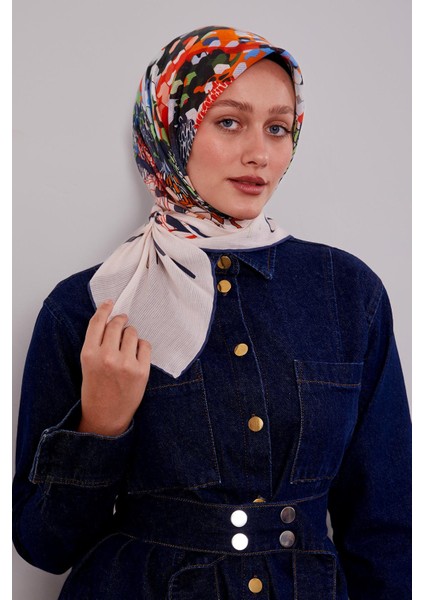 Lacivert Karışık Çiçek Desen Pamuk Eşarp modelleri