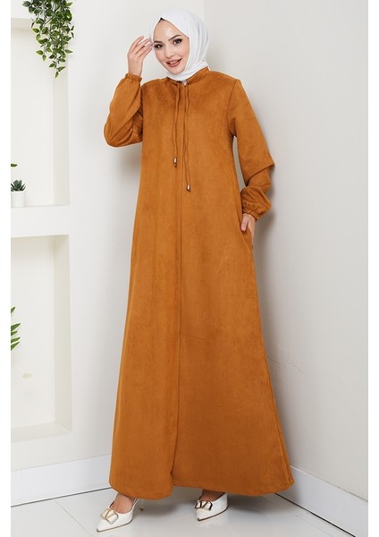 Gizli Fermuarlı Süet Ferace 1605 - Taba