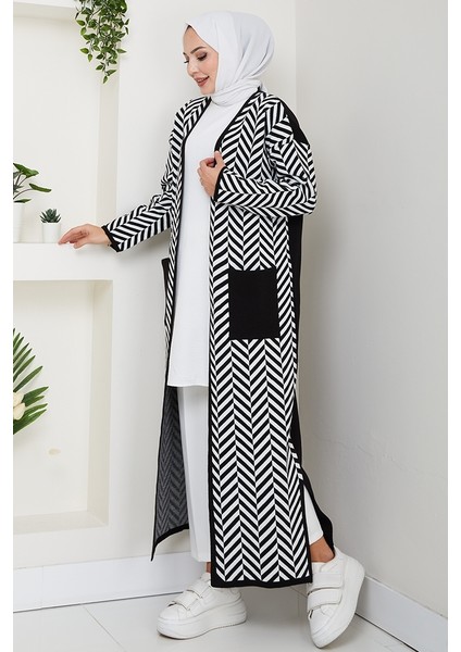 Çizgi Detaylı Triko Hırka 1604 - Siyah indirimleri