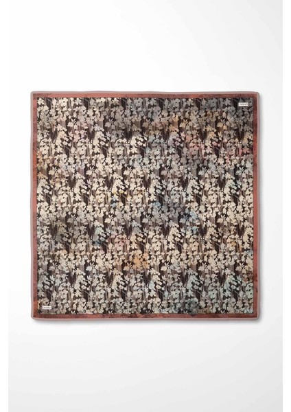 Somon Çiçekli Soyut Desen Twill Ipek Eşarp