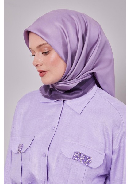 Mor Kenar Bordürlü Twill Ipek Eşarp fiyatları