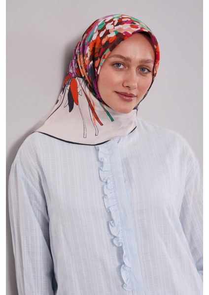 Siyah Karışık Çiçek Desen Pamuk Eşarp