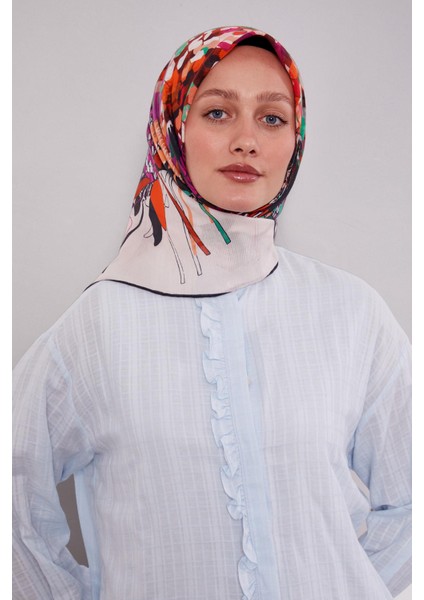 Siyah Karışık Çiçek Desen Pamuk Eşarp modelleri