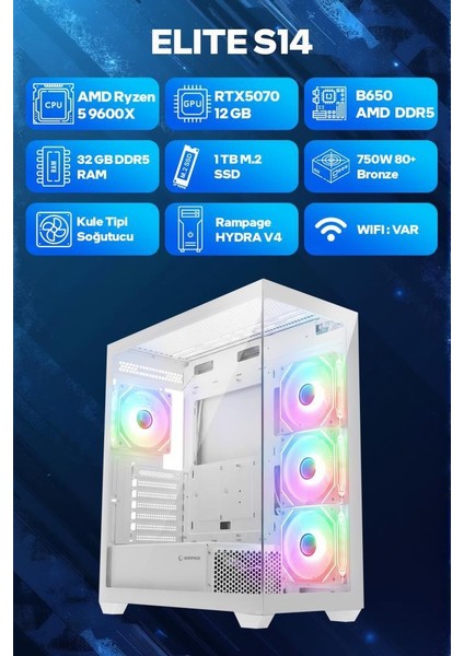 Elite S14 Amd Ryzen 5 9600X 32GB Ram 1tb SSD RTX5070 Freedos Oyuncu Tavsiye Sistem