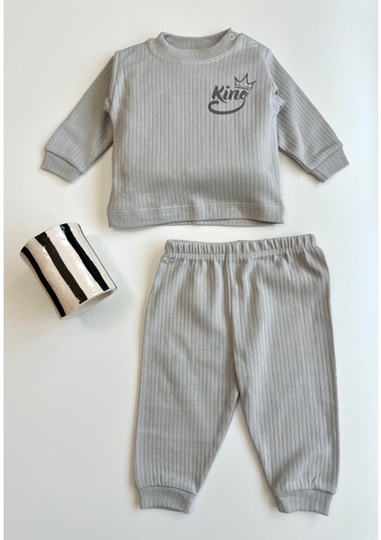 King Yazılı Erkek Bebek Pamuklu Ikili Takım