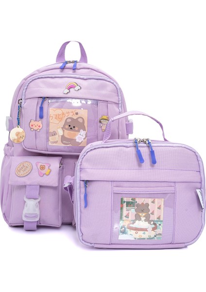 Kawaii Kore Tarzı Ayıcıklı Ilkokul ve Beslenme Çantası