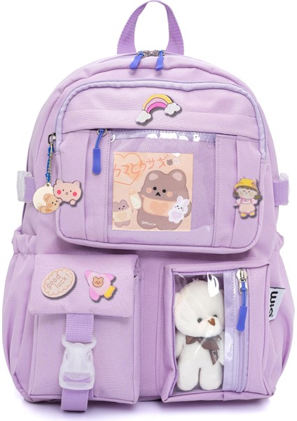 Kawaii Kore Tarzı Ayıcıklı Ilkokul ve Beslenme Çantası