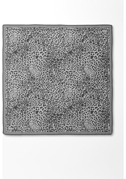 Gri Leopar Desen Twill Ipek Eşarp