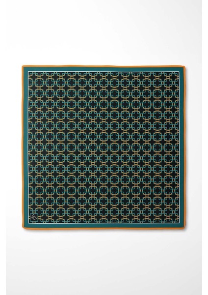 Turkuaz Eliptik Desen Twill Ipek Eşarp