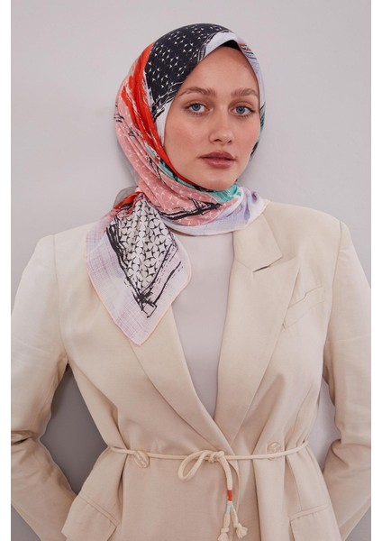 Somon Etnik Desen Pamuk Eşarp