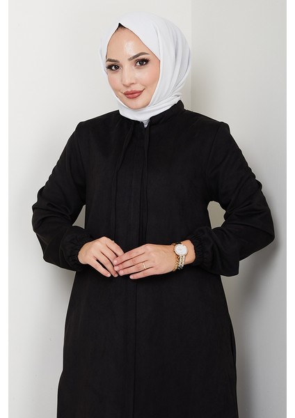 Gizli Fermuarlı Süet Ferace 1605 - Siyah fiyatları