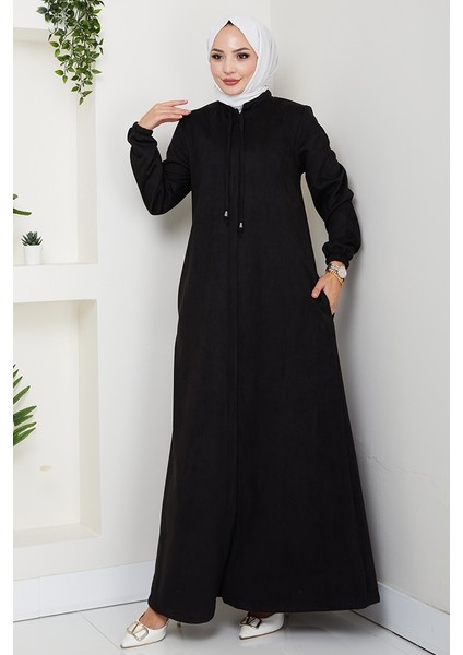 Gizli Fermuarlı Süet Ferace 1605 - Siyah modelleri