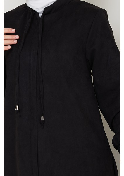 Gizli Fermuarlı Süet Ferace 1605 - Siyah fırsatları