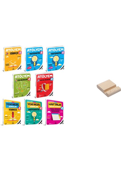 4. Sınıf Atölyem Yeni Nesil Sorular Haftalık Değerlendir Tüm Dersler 8li Set + Telefon Standı