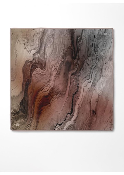 Kahve Karmaşık Desen Twill Ipek Eşarp