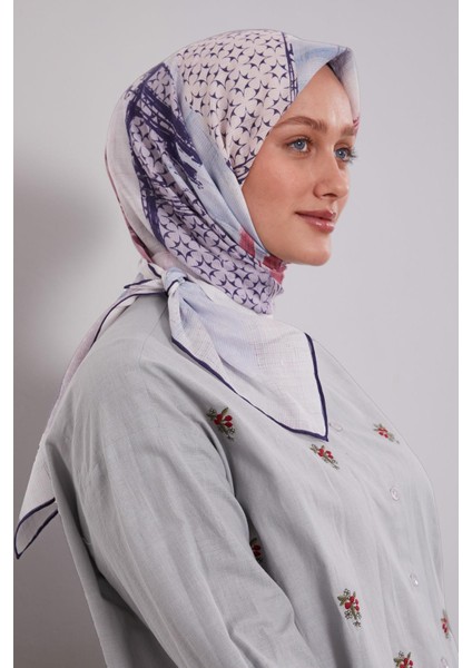 K.lacivert Etnik Desen Pamuk Eşarp