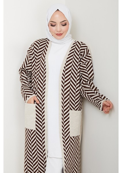 Çizgi Detaylı Triko Hırka 1604 - Kahve fiyatları