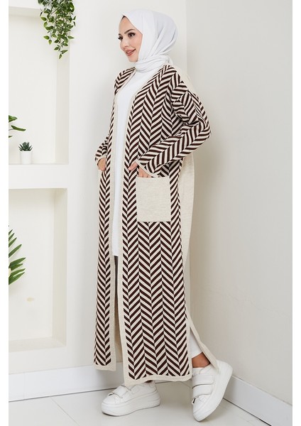 Çizgi Detaylı Triko Hırka 1604 - Kahve modelleri