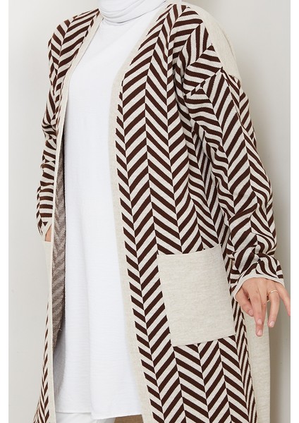 Çizgi Detaylı Triko Hırka 1604 - Kahve indirimleri