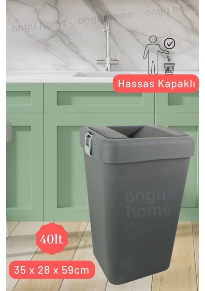40LT Siyah ve Gri Tekli Çöp Kutusu Kovası, Hassas Kapaklı, Şık ve Kullanışlı