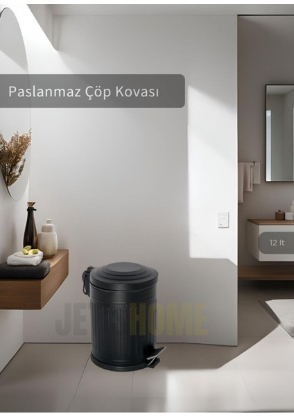 Paslanmaz 12 Lt Pedallı Banyo ve Mutfak Çöp Kutusu Siyah
