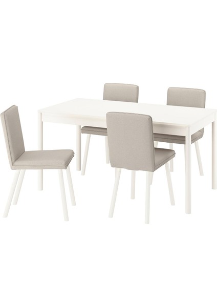 Mutfak Masası Takımı, Kırık Beyaz-Fridtuna Açık Bej, 4 Sandalyeli, Sabit