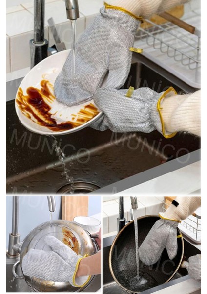 Çelik Tel Top Bulaşık Eldiveni Su Geçirmez Temizlik Eldiveni ve Fırça Seti