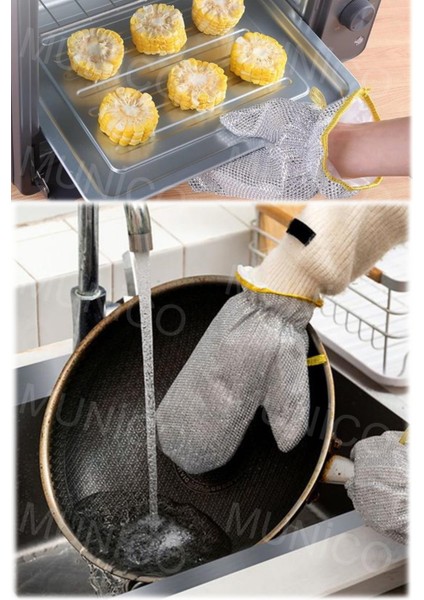 Çelik Tel Top Bulaşık Eldiveni Su Geçirmez Temizlik Eldiveni ve Fırça Seti modelleri