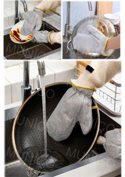 Çelik Tel Top Bulaşık Eldiveni Su Geçirmez Temizlik Eldiveni ve Fırça Seti fırsatları