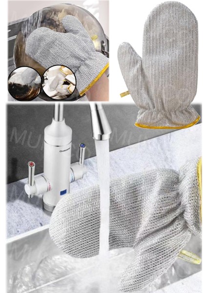 Çelik Tel Top Bulaşık Eldiveni Su Geçirmez Temizlik Eldiveni ve Fırça Seti
