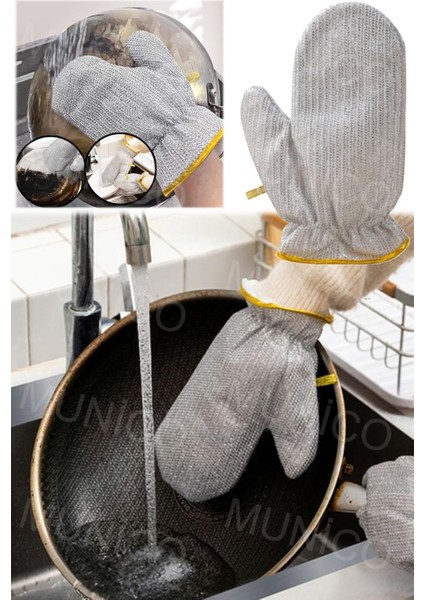 Çelik Tel Top Bulaşık Eldiveni Su Geçirmez Temizlik Eldiveni ve Fırça Seti