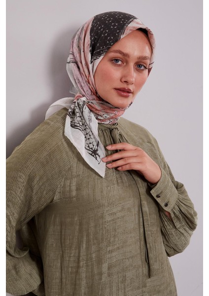 Mint Yeşili Etnik Desen Pamuk Eşarp