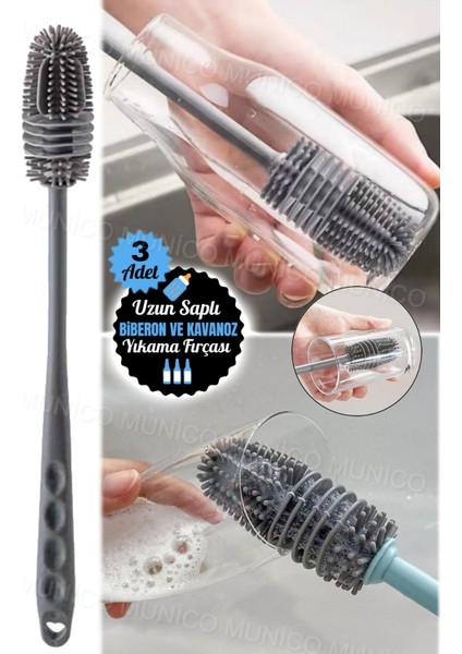 3'lü Silikon Fincan Temizleme Fırçası, Uzun Saplı ve Kullanışlı Set modelleri