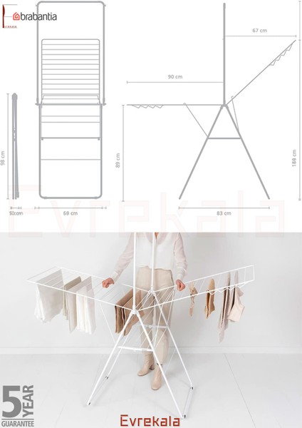 Çamaşır Kurutma Askılığı, Ekstra Askılıklı, 25 M, Dayanıklı ve Pratik Kullanım