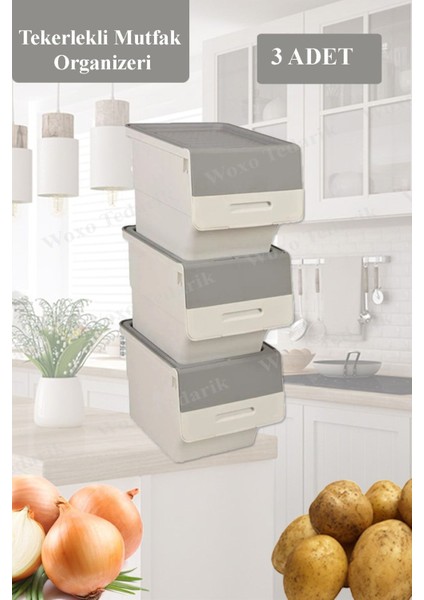 3 Katlı Tekerlekli Çok Amaçlı Organizer Kutusu, 36 Litre, Pratik ve Şık Tasarım