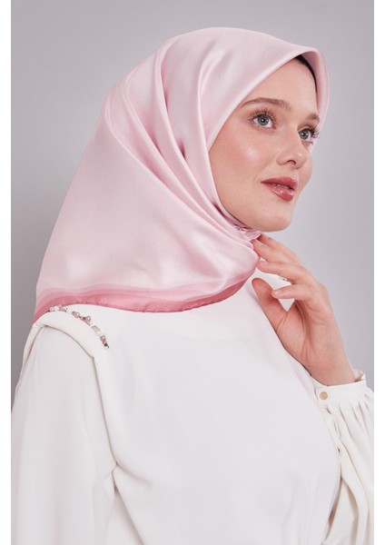 Pembe Kenar Bordürlü Twill Ipek Eşarp